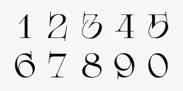 Vector number font font of numbers in classical style with contemporary geometric design