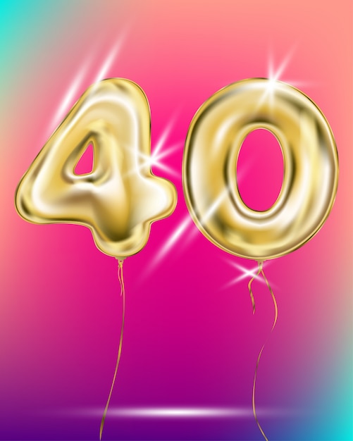 Vector number forty gold foil balloon on gradient