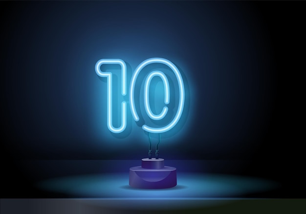 Number  neon text vector blue ten neon sign design template modern trend design night neon signboard...