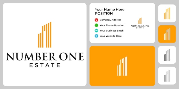 Number one and building logo design with business card template.