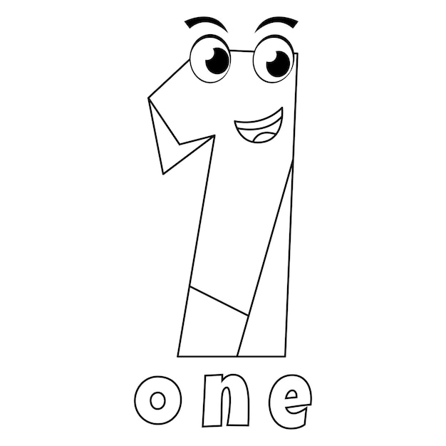 Vector number one coloring page with the eyes and the number 1