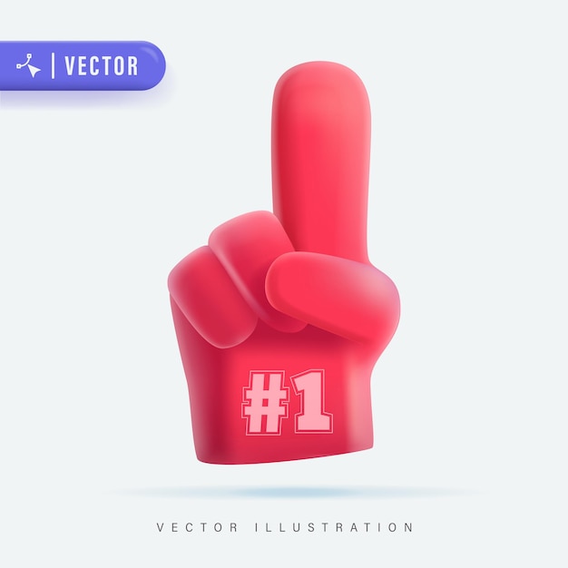 Number one fan glove vector 3D realistic illustration