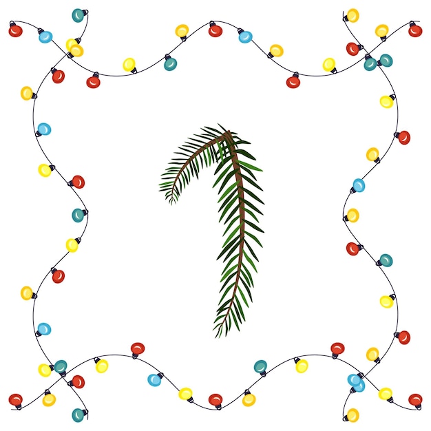 Vector number one from green christmas tree branches. festive font and frame from garland, symbol of happy new year and christmas, character for date decoration