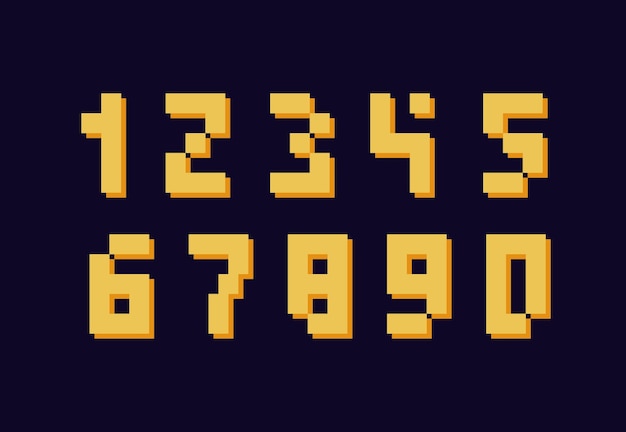 Number set 3d bold pixel style modern typography for game poster birthday