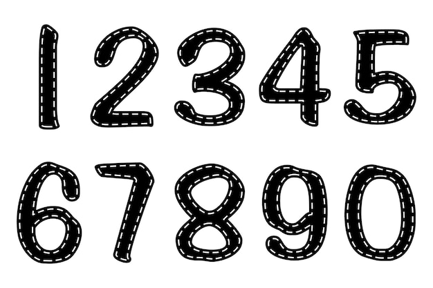 Premium Vector  Number set, hand drawn black numbers with white dotted  line, 1234567890. icons, vector