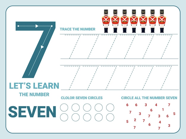 Number seven tracing practice worksheet