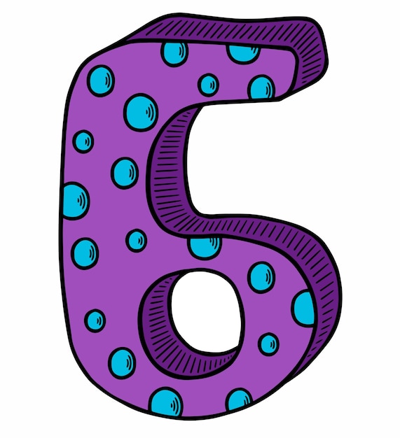 Number six with polka dots vector illustration of number six