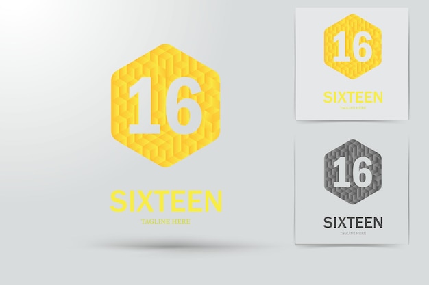 Number sixteen golden color polygon logo