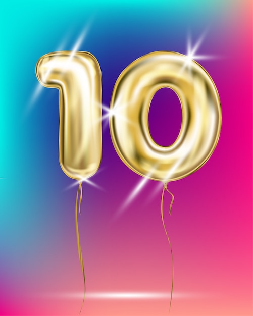 Number ten gold foil balloon on gradient