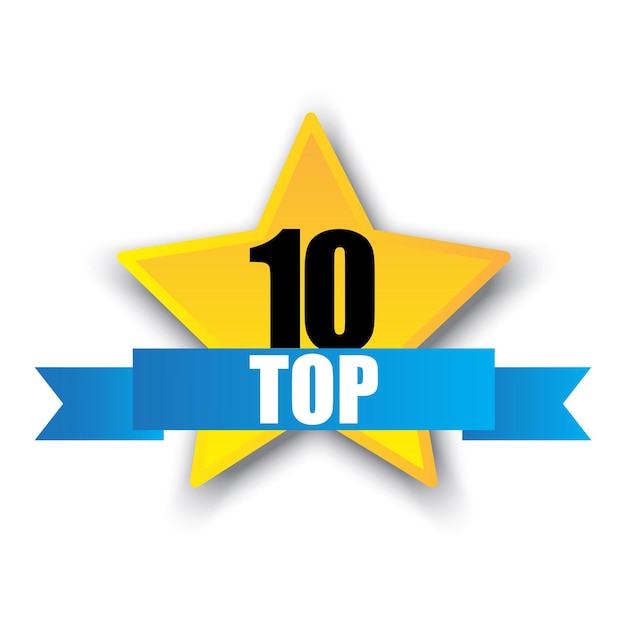 number ten top star badge vector rating symbol bright ribbon design