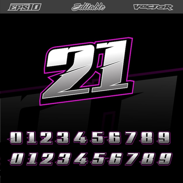 Number text effect racing and sport concept full vector editable