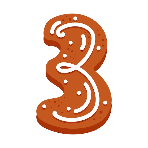 Number three made of glazed gingerbread festive font symbol of happy new year