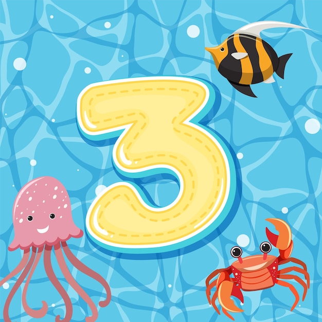 Number three with sea animals