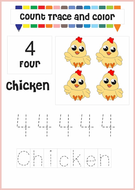 Number trace and color chicken number 4