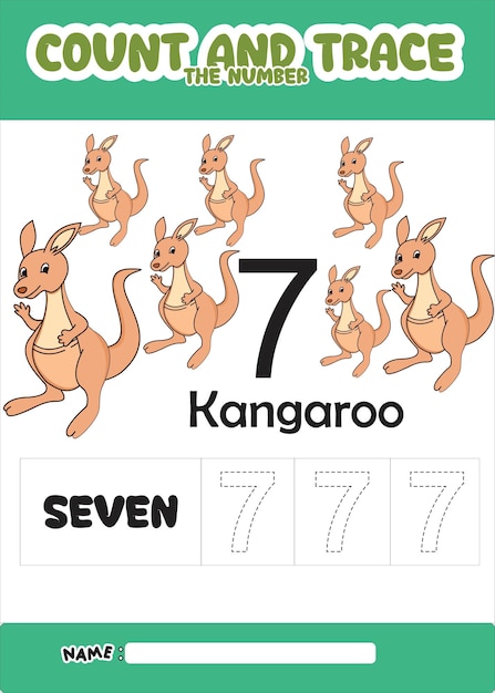 Number trace and color cute kangaroo for kids