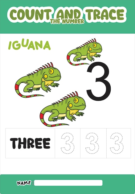 Number trace and color iguana number 3