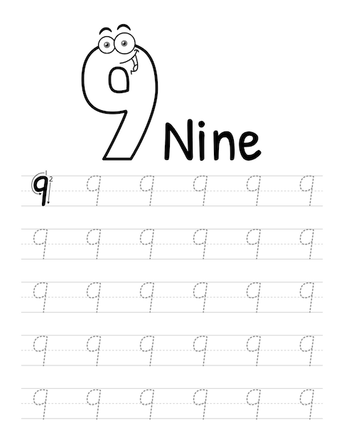 Number tracing book interior for kids children writing worksheet premium vector elements09