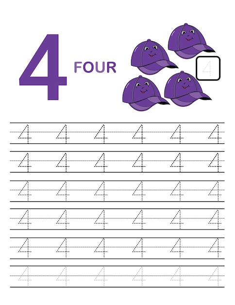 Number tracing per i bambini traccia il conteggio delle righe e scrivi il numero