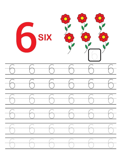 Number tracing per i bambini traccia il conteggio delle righe e scrivi il numero