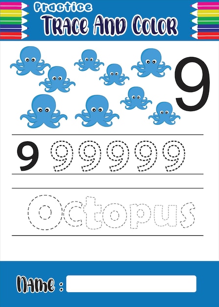 子供のための数の追跡とタコの着色