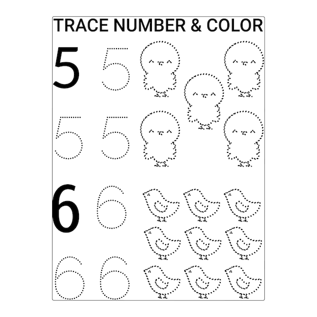 Number Tracing pages for kids printable premium vector