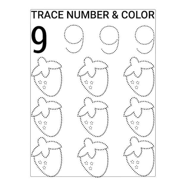 Number Tracing pages for kids printable premium vector