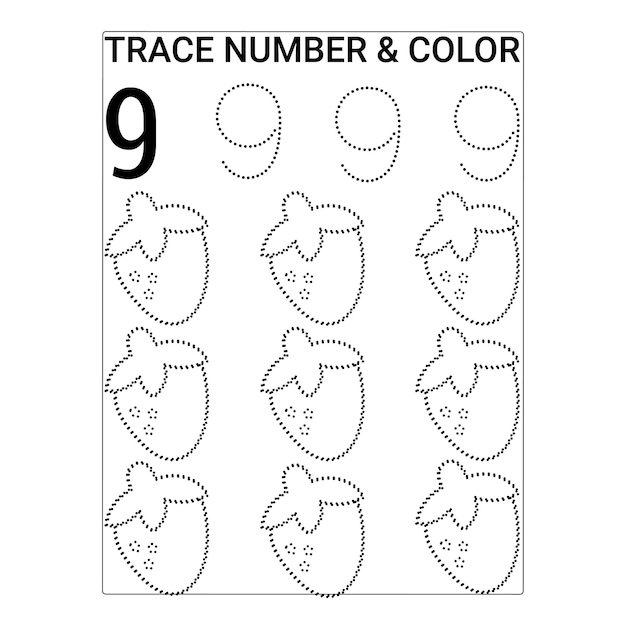 子供のための数のトレースページ印刷可能なプレミアムベクトル