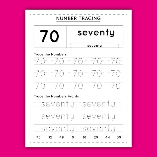 Vector number tracing worksheet for kids