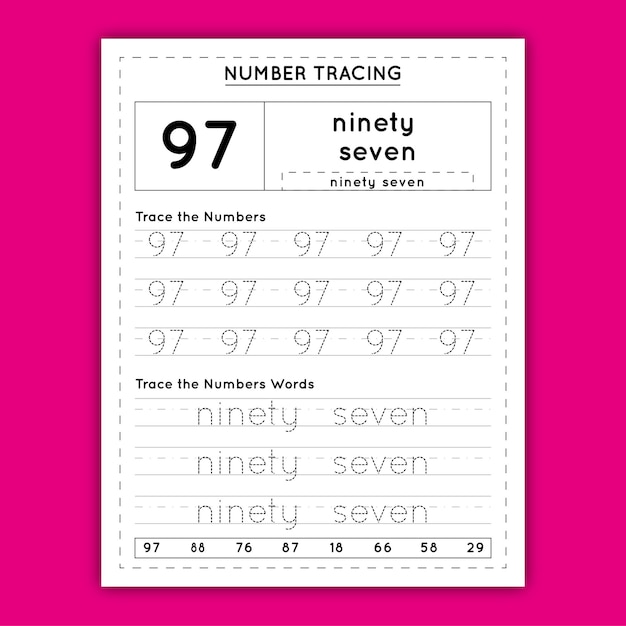 Vector number tracing worksheet for kids