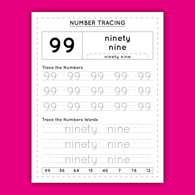 Vector number tracing worksheet for kids