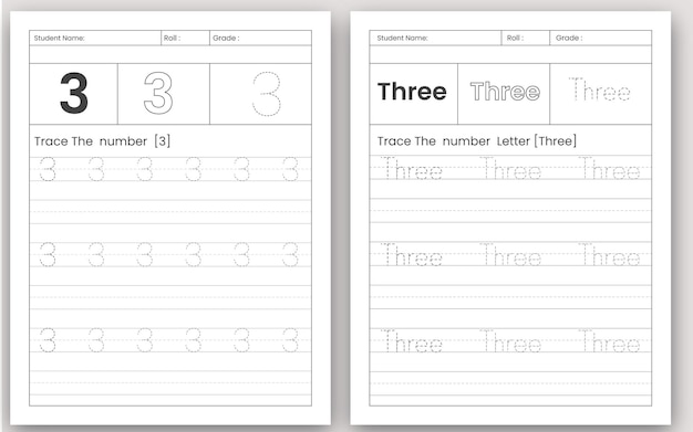 Vector number tracingand letters tracing practice for kids