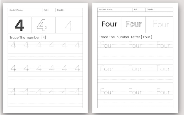 Vector number tracingand letters tracing practice for kids