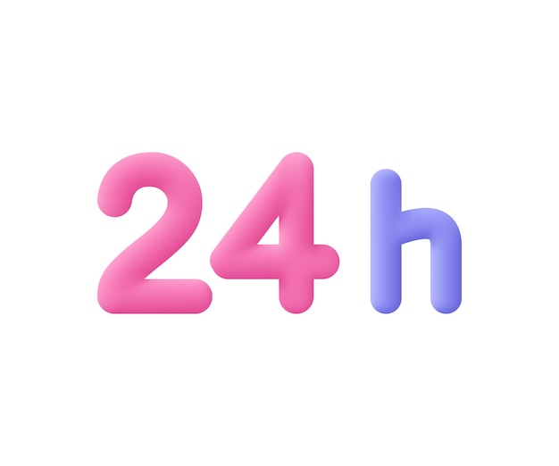 Vector number twenty four 24 hours support service time working hours delivery concept 3d vector icon cartoon minimal style