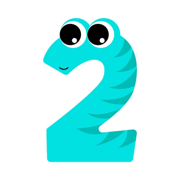 The number two is made in the form of a cute monster. 2 with eyes. Isolated on a white background.