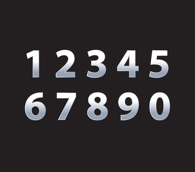 Vector number zero to nine gradient blue and white black background