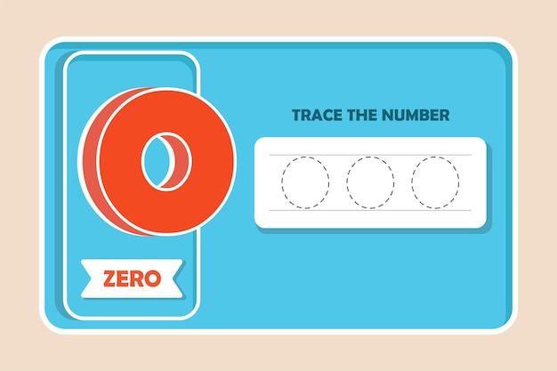 Foglio di lavoro per la pratica di tracciamento numero zero con 0 concetto di scrittura e conteggio dei numeri di formazione illustrazione vettoriale