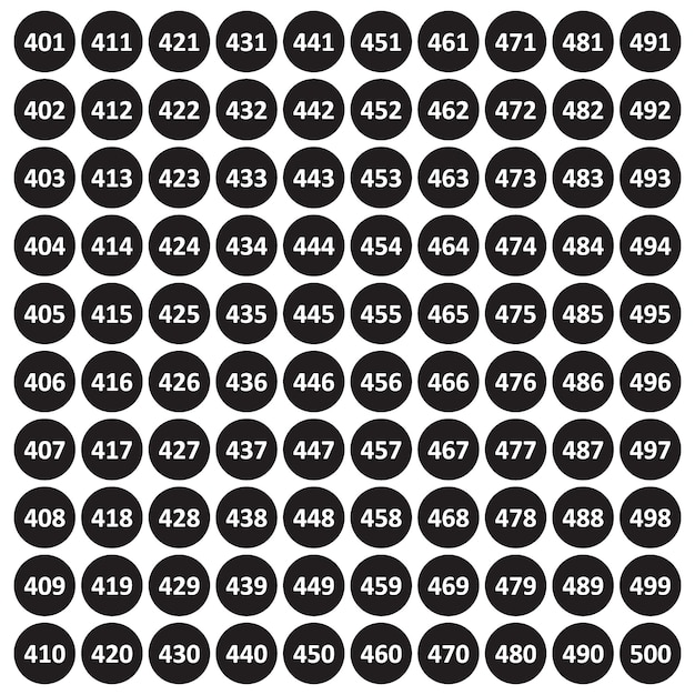 Vector numbered stickers 400 to 500 rounded shape vector resizable