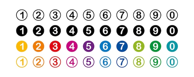 Numbers collection Number in round Colorful Number in circle Vector illustration