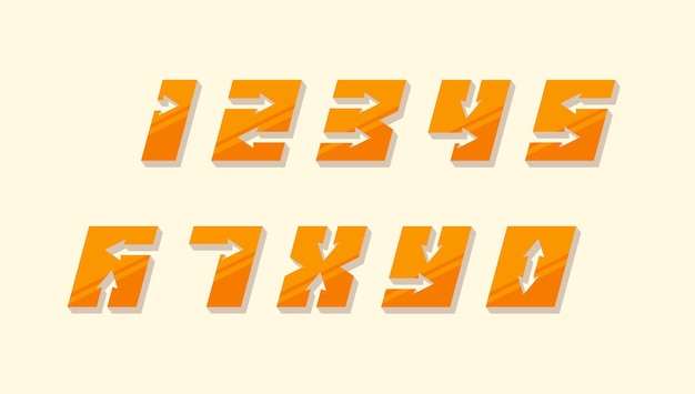Numeri colorati impostati in stile vintage corsivo con frecce in tipografia alla moda veloce che consiste