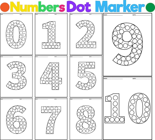 Numbers digital educational game for toddlers dot marker pages to develop fine motor