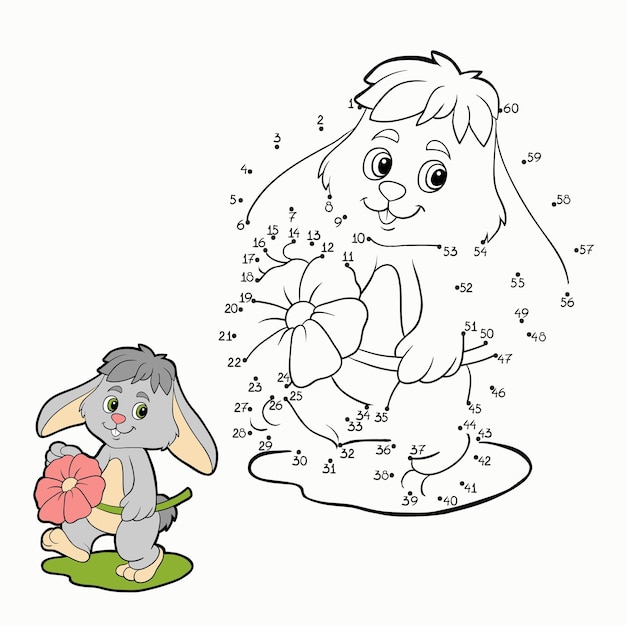 Numbers dot to dot game for children cartoon character rabbit