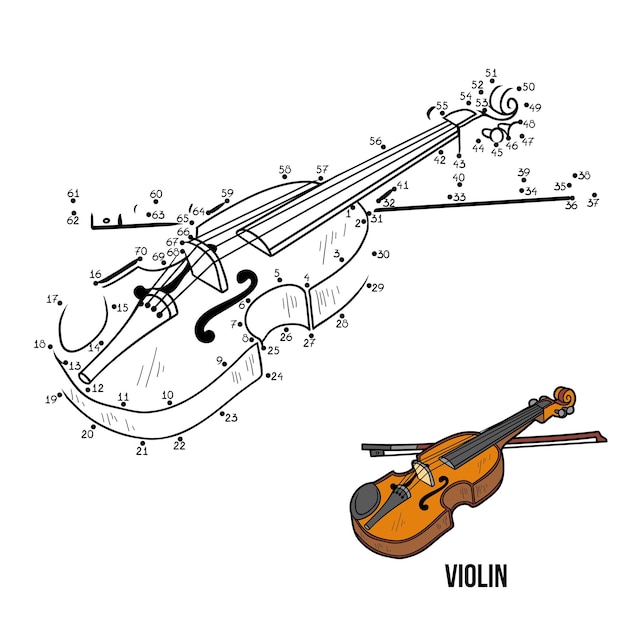 子供の漫画楽器ヴァイオリンの数字点つなぎゲーム
