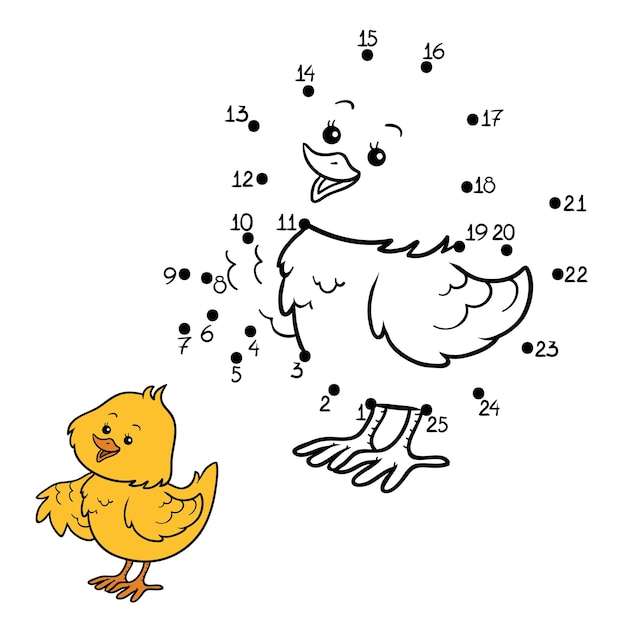 Numbers dot to dot game for children cute cartoon chick