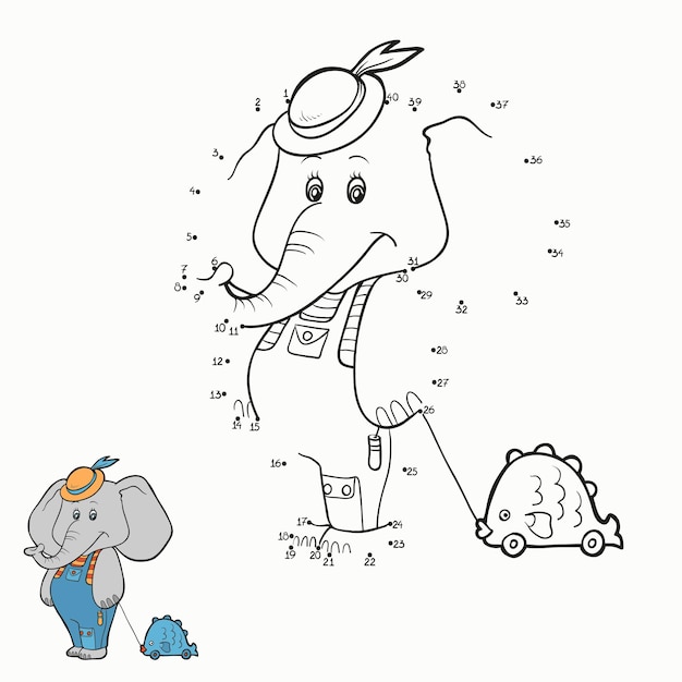 Numbers dot to dot game for children cute cartoon elephant