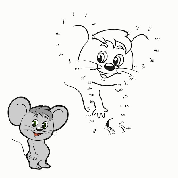 Numbers dot to dot game for children cute cartoon mouse