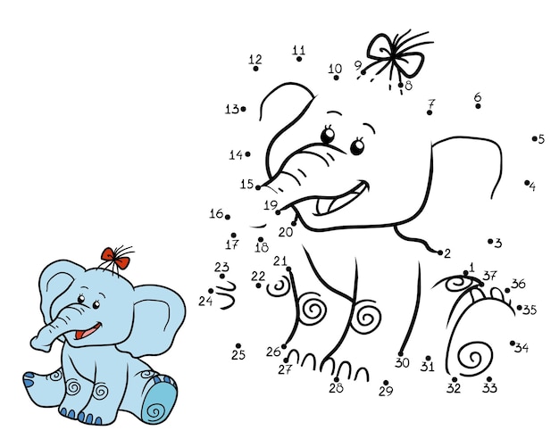 Numbers dot to dot game for children elephant