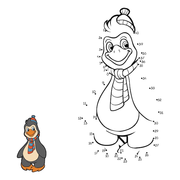 Vector numbers dot to dot game for children penguin