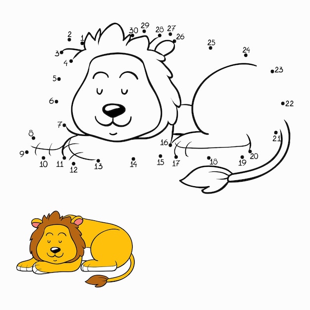 Numbers dot to dot game for children sleepy lion