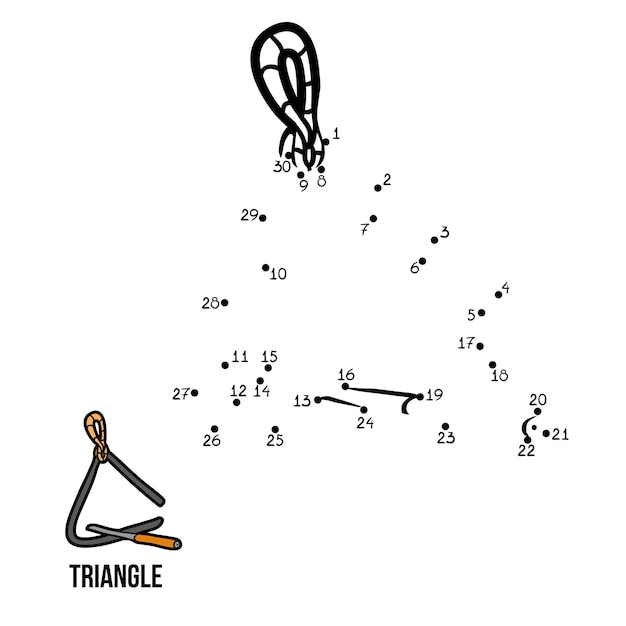 Numbers dot to dot game musical instruments triangle