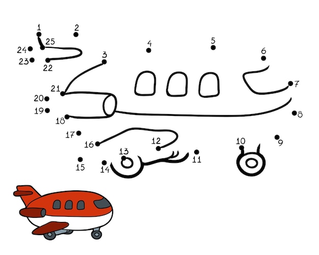 子供の漫画の飛行機のための数字ドットツードットゲーム